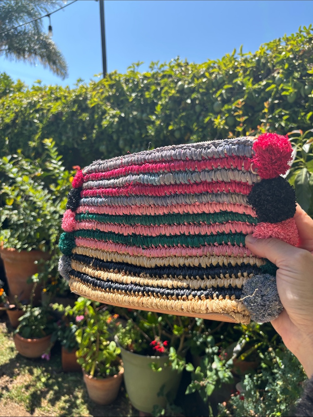 Loeffler Randall Multicolor Woven Pom Crossbody Clutch